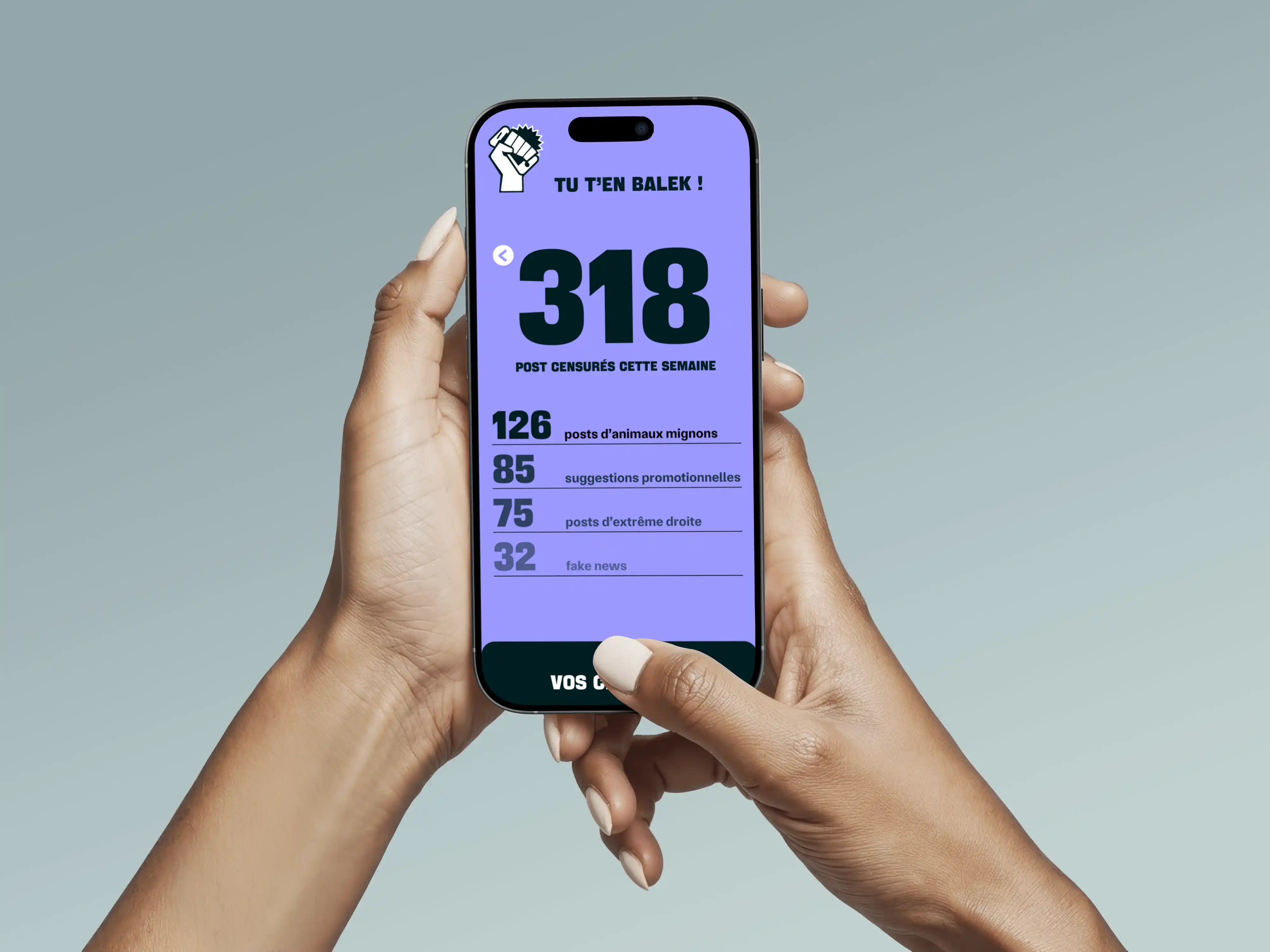 Interface récapitulative des blocages opérés par l'application