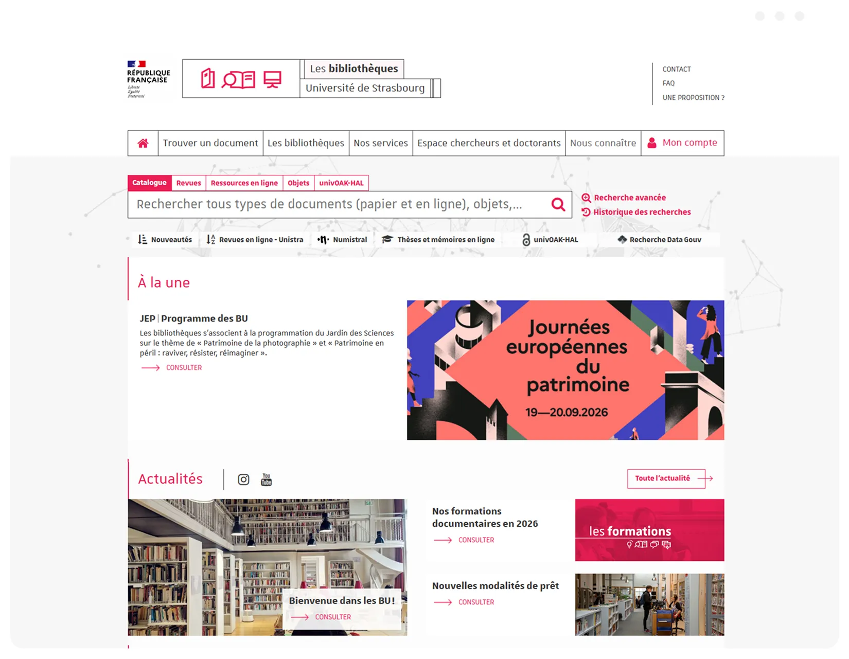 Page d'accueil du site actuel