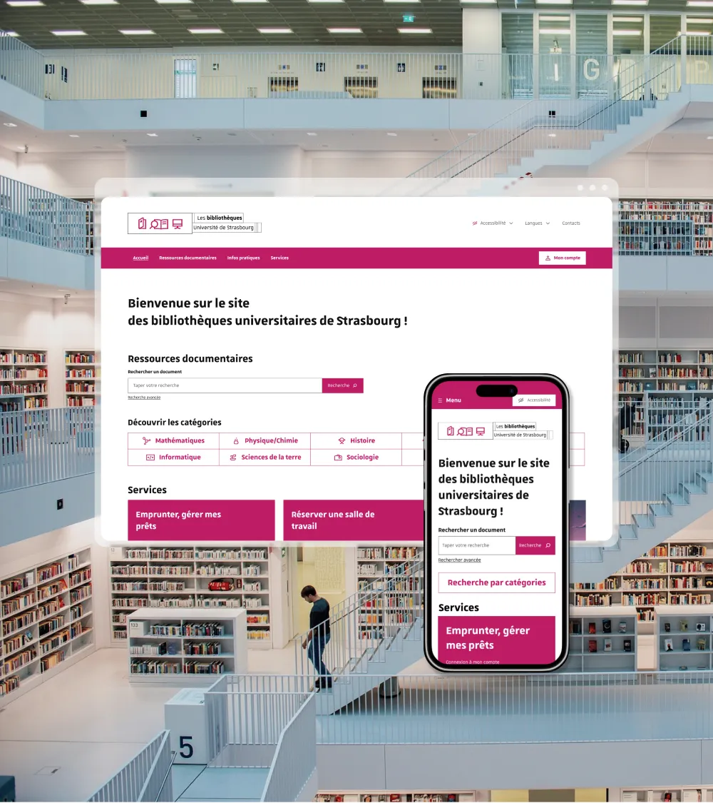 Interface de la page d'accueil de la refonte du site
