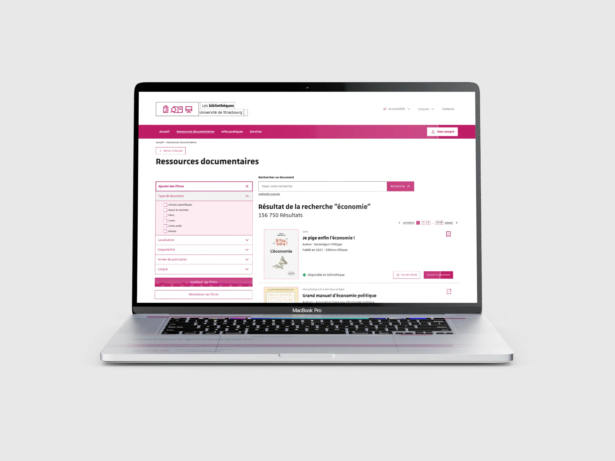 Mockup de la page de recherche de documents