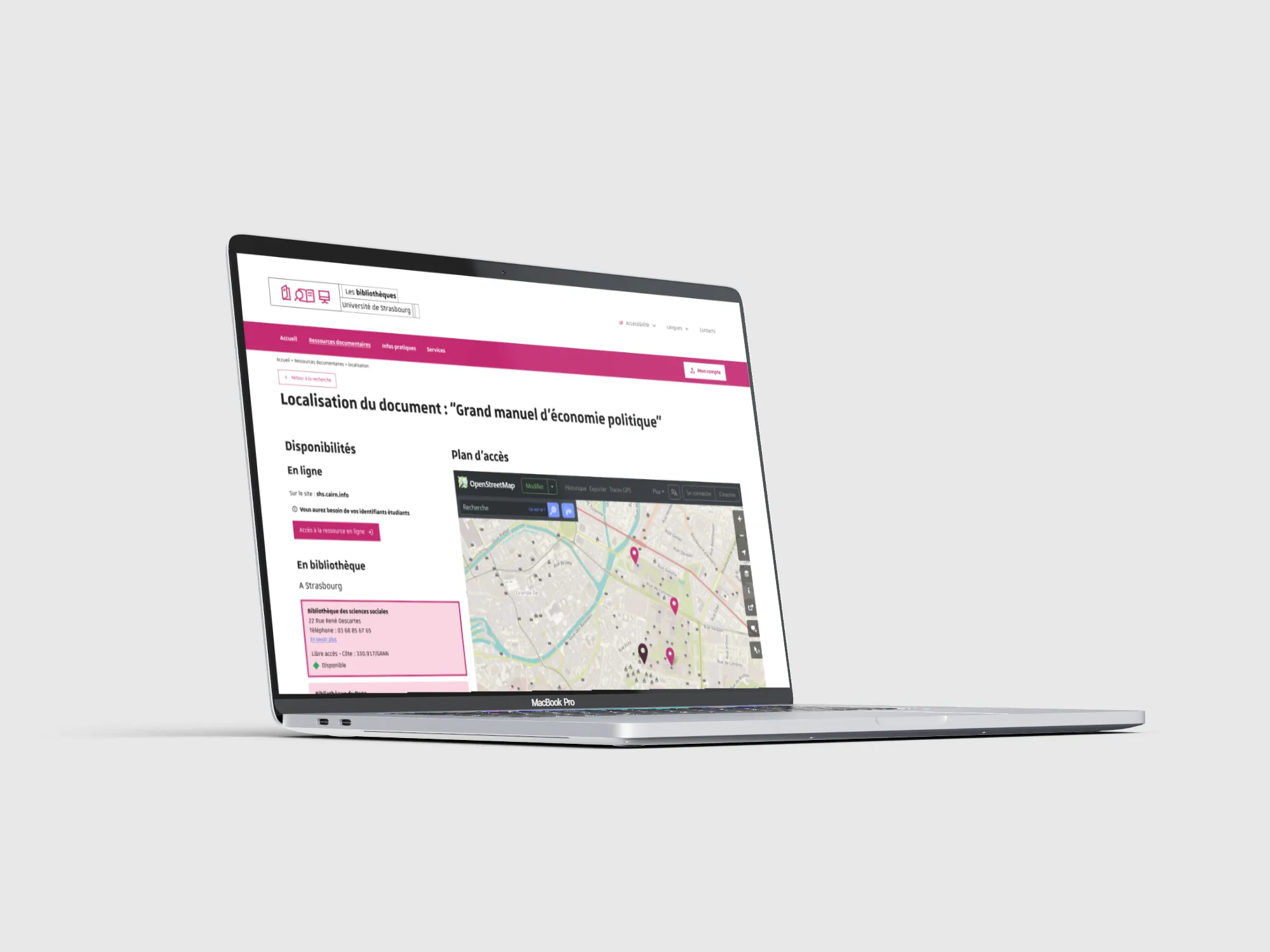 Mockup de la page de localisation du document
