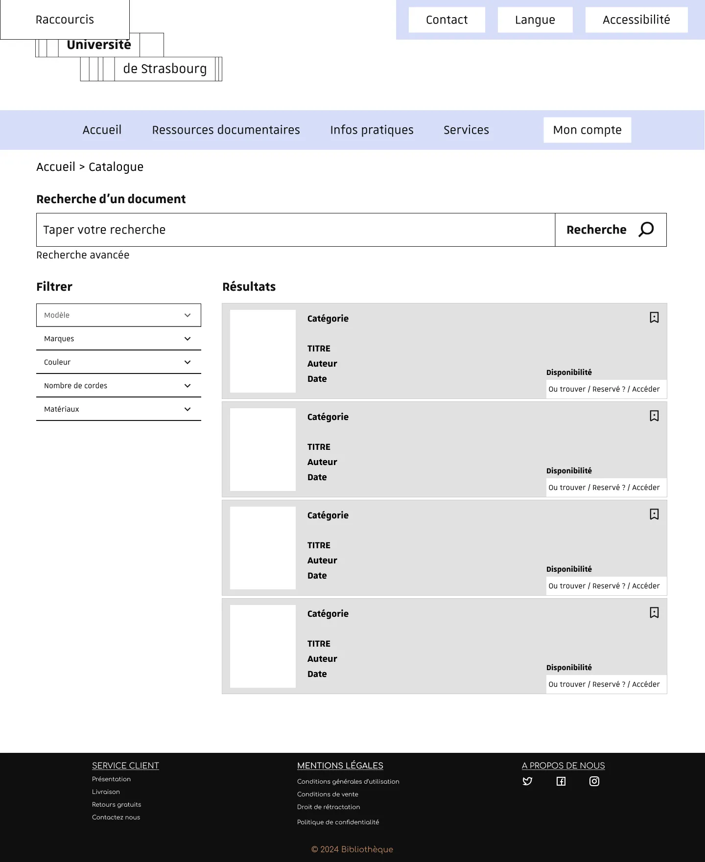 Wireframe de la page de recherche