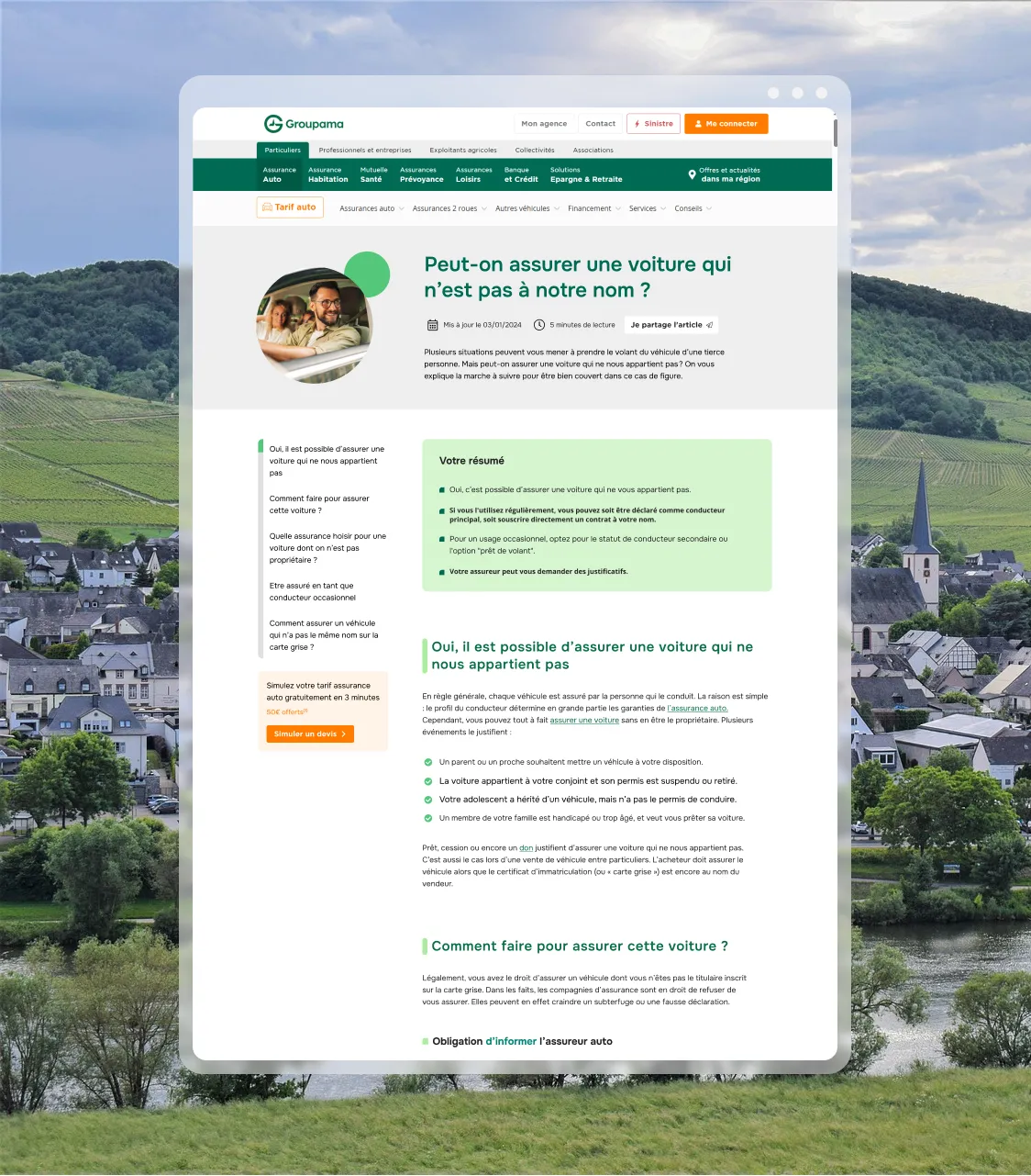 Interface d'une page conseil