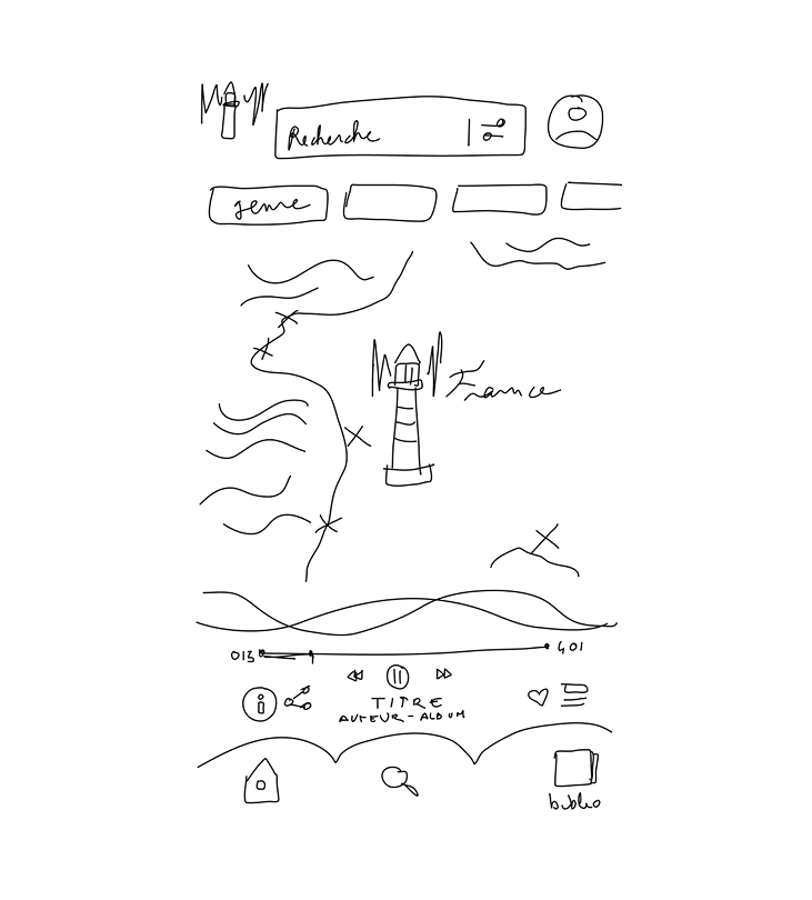 Wireframe carte de la France avec lecteur audio activé